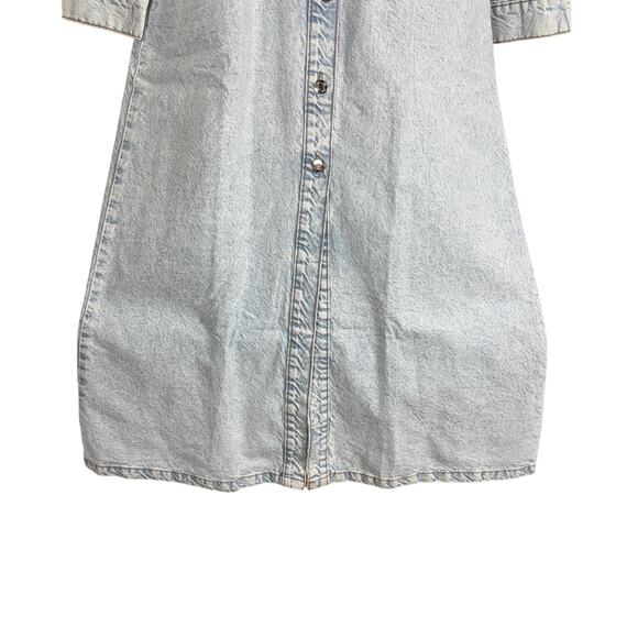 ZARA Denim Maxi Dress Long Sleeve Acid Wash Organic Cotton Shirtdress Size M - Picture 9 of 12